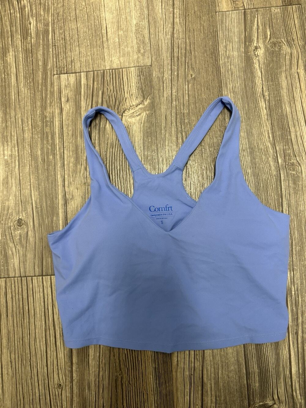 Comfrt Womens Blue Cropped Racerback Tank Top Sports Bra Built-in Shelf Bra S